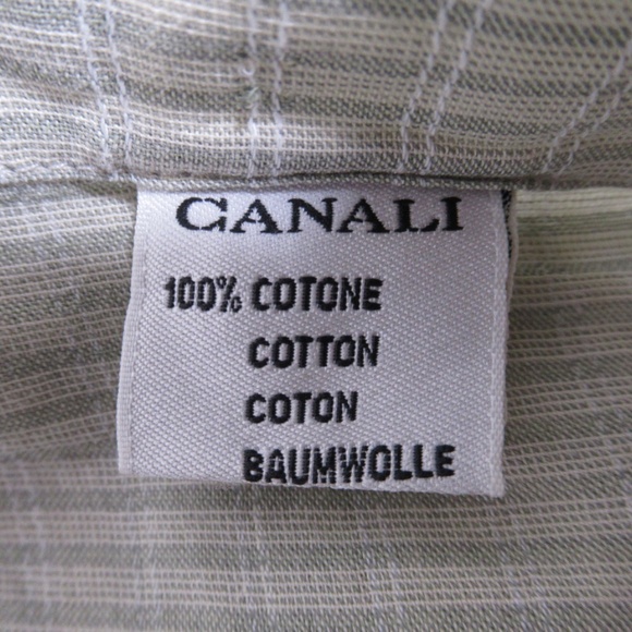 Canali Men's Lightweight Button Down Shirt Long Sleeve Olive White Size M - Picture 11 of 12